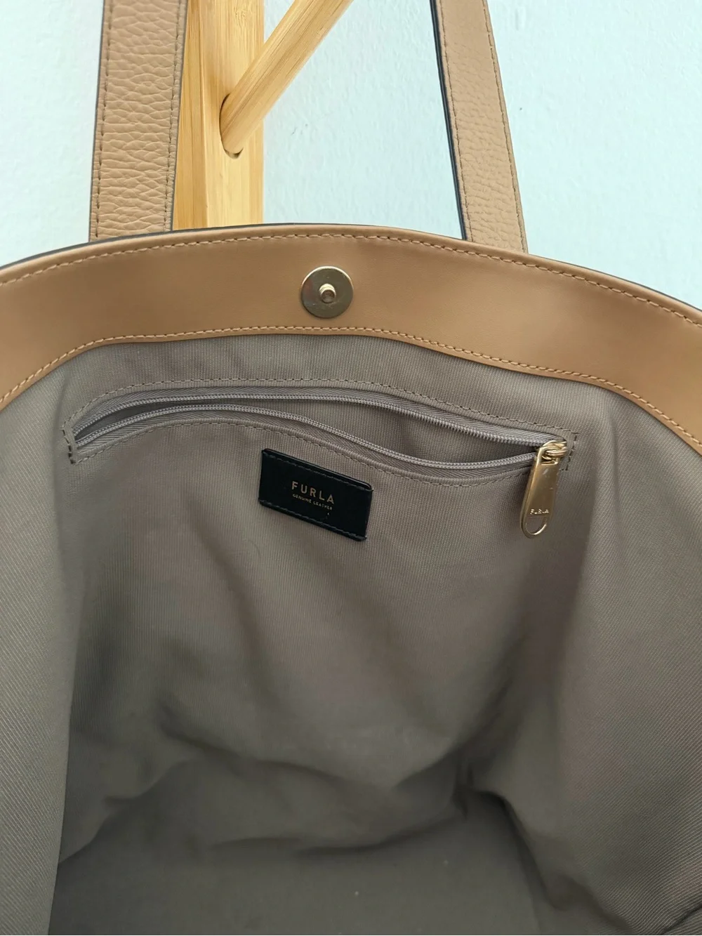 Furla Cognac Pebbled Leather Tote with Gold Accents - Picture 3 of 5